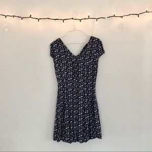 Navy Floral Print Button Down Dress